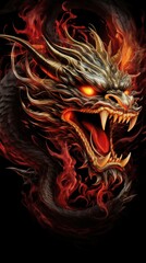 A fierce red and gold Chinese dragon,