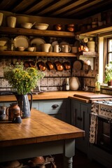 Obraz na płótnie Canvas A rustic and inviting kitchen, complete with wooden countertops and vintage decor,