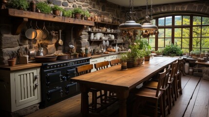 Fototapeta na wymiar A rustic and inviting kitchen, complete with wooden countertops and vintage decor,