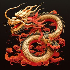 A striking black and gold Chinese dragon,