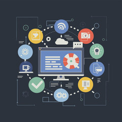 2d vector illustration web technologies, infograph presentation