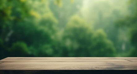 abstract background made of green haze with a wooden table, - obrazy, fototapety, plakaty