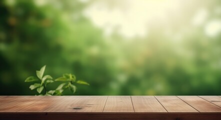abstract background made of green haze with a wooden table,
