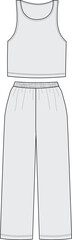 tank top and wide leg trousers. home wear and pajama drawing for woman. basic pajama set.