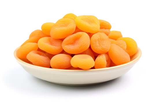 dried apricots in a bowl isolated on white background.generative ai
