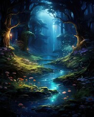 Moonlit Mystique: Mythical Forest Under Night's Spell
