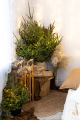 Warm Glow of Tradition: Capture enchanting ambiance of Christmas tree adorned with classic...