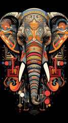 Elephant on a black background. Typographic style.