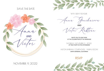  Beautiful watercolor floral wedding invitation template