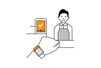 Person Uses Smart Watch to Purchase Merchandise Using Contactless Payment, Cashless Payment