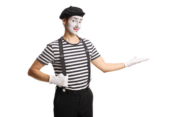 Mime aiming at something with hand