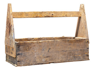 Old wooden tool chest on isolated background.