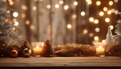 christmas table backgrounds with lights and trees,