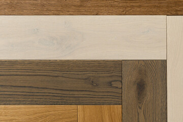 Texture of natural oak parquet close-up. Wooden boards for polished laminate. Hardwood sample background