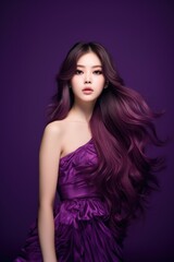 Naklejka premium Young Asian beauty woman long hair in purple dress