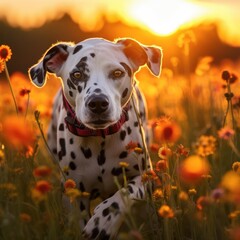 Dalmatian Delight: Golden Hour Frolic in a Wildflower Field