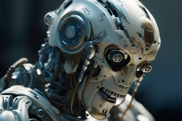 close up of a robot face || close up of a robot