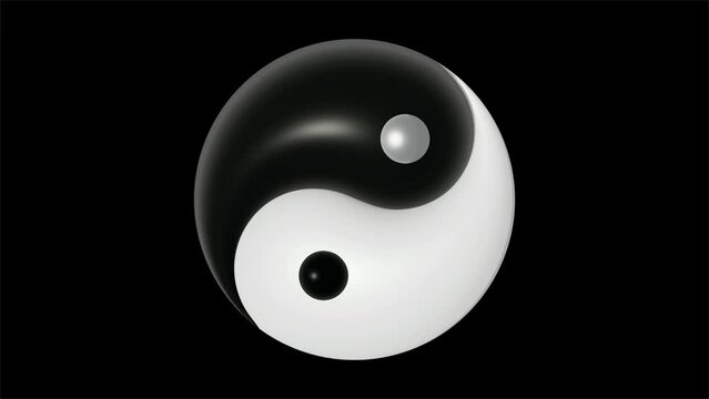 Oriental yin yang symbol animated on black background