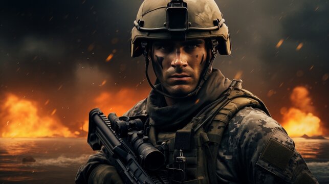 navy seal in world war 3, high quality, copy space, 16:9