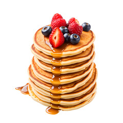 Pancake Stacks with Various Berries and Honey Isolated on a Transparent Background