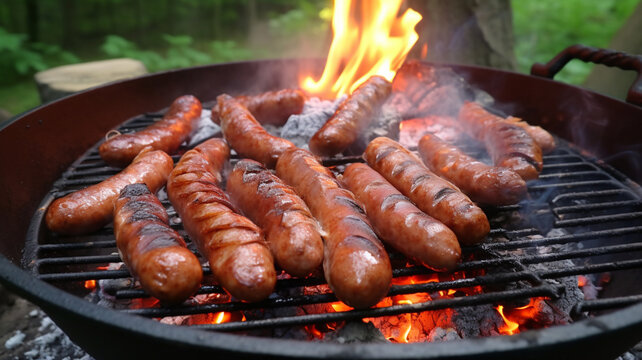 grilled sausages outdoors