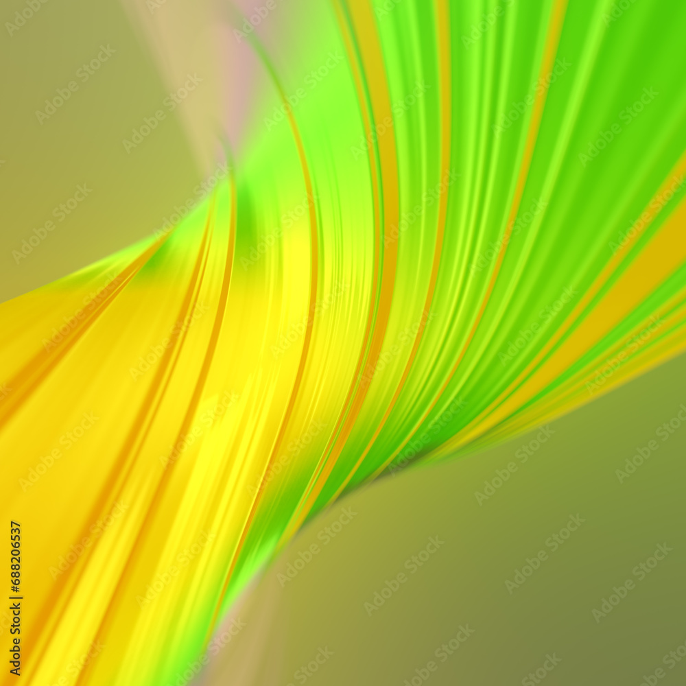 Poster Digital illustration of a twisted, brightly colored abstract shape in green and yellow. 3d rendering
