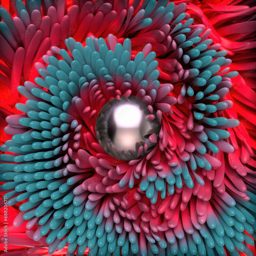 Aufkleber 3d rendering digital illustration of a metallic ball on a blue background