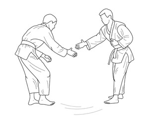 Sketch judoist, judoka athlete duel, fight, judo, sport figure silhouette outline