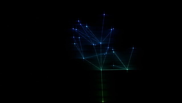 Abstract motion showing repeatedly branching beams of light.  Useful for representing reactions or multiplying objects.