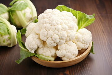 Fresh Organic Cauliflower on Wooden Board, Healthy Eating