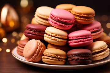 Sweet Confections, Colorful French Macaroons on a Plate