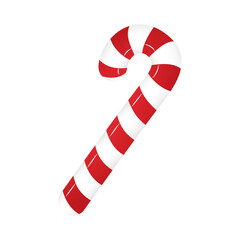 Peppermint candy cane with red and white stripes. A sweet food for Christmas and New Year. Vector illustration.
