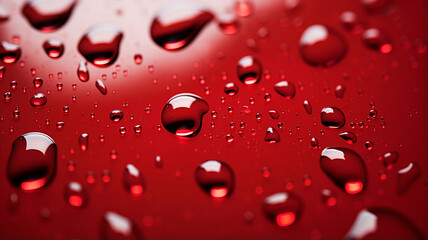 Water drops on a red surface