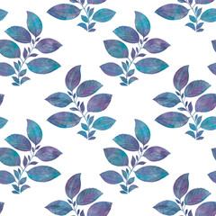 seamless botanical pattern, watercolor blue abstract leaves for design of wallpaper, wrapping paper, textile on white background