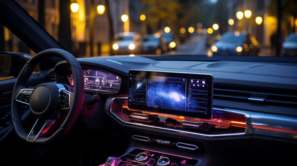 modern car interior with a smart phone