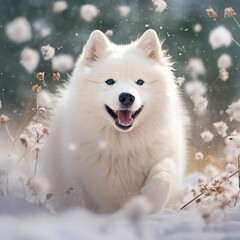Winter's Bliss: A Samoyed in the Snowy Meadow