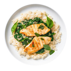A Delicious Plate of Fish Florentine with Spinach and Rice Isolated on a Transparent Background