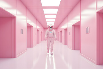 Spaceman or astronaut walking in corridor. - Powered by Adobe