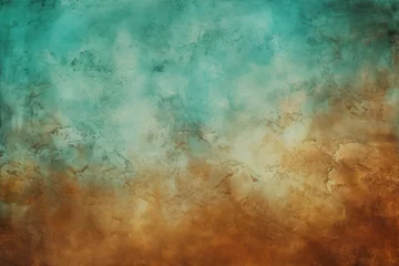 Foto op Plexiglas textured gradient with a blend of turquoise and rust hues, resembling an abstract aerial view of an earthy landscape. © Enigma