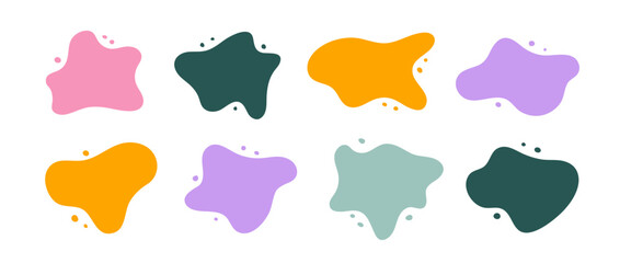 Abstract organic shapes collection. Irregular liquid forms set. Nice amoeba blobs, blotches, drops or stains bundle. Different design elements for label, sticker, banner, tag, collage. Vector frames