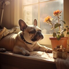 Dreamy Bokeh Bliss: A French Bulldog Snoozing in Sunlight