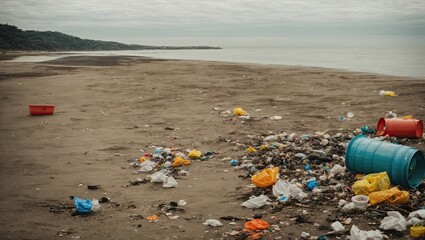 Trash On The Beach - Seaside Town - Generative Ai