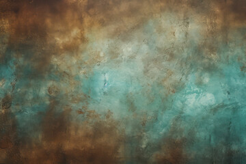 dramatic, textured abstract background with a vivid transition from turquoise to rust hues, suggesting an aged copper patina or an artistic, weathered wall. - obrazy, fototapety, plakaty