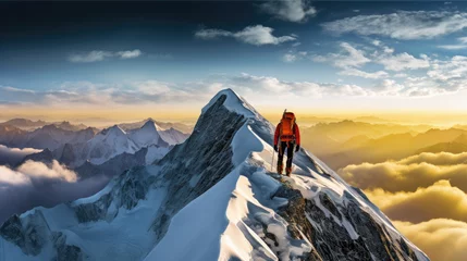 Foto op Plexiglas Solo mountaineer conquers snowy peak © javier