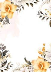Yellow and white watercolor hand painted background template for Invitation with flora and flower