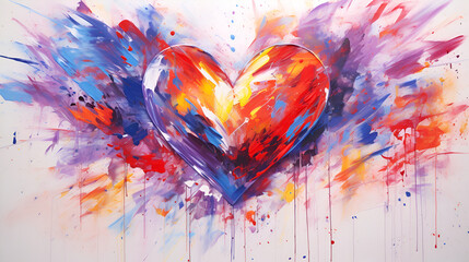 A dynamic abstract artwork symbolizing love with vivid splashes. Concept: romance, hearts,...