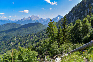 view from Lattengebirge towards Berchtesgaden alps, bavaria, germany