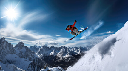 Naklejka na ściany i meble Ski jump in alpine beauty