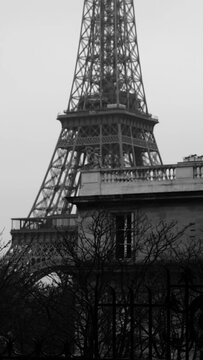 The Eiffel Tower in Black and White on a gray winter day in Paris