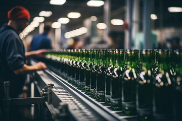  Bottling plant manufacturing bottling drinks. Factory for the production of beer cider. Brewery conveyor glass beer drink alcohol bottles, modern production line. Blurred background. Selective focus. © Valeriia